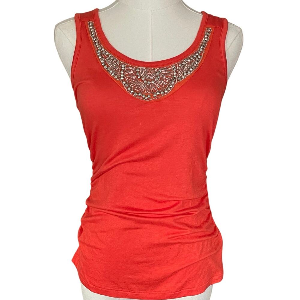 Y2K/90s Beaded Tank Cut Out Back Stretchy Going Out Orange Silver Size Medium